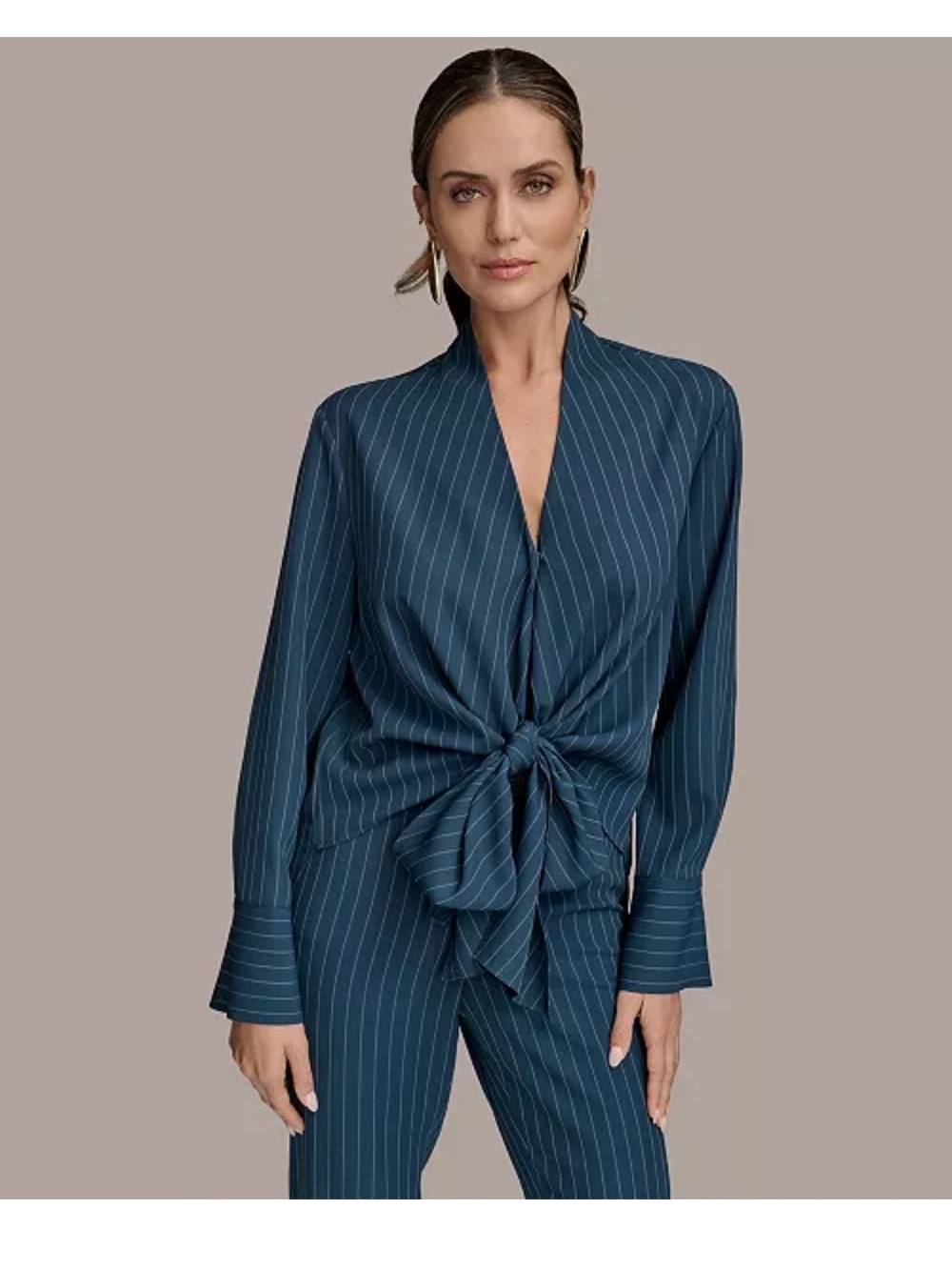 Donna Karen Women’s Tie-Front Pinstripe Blouse